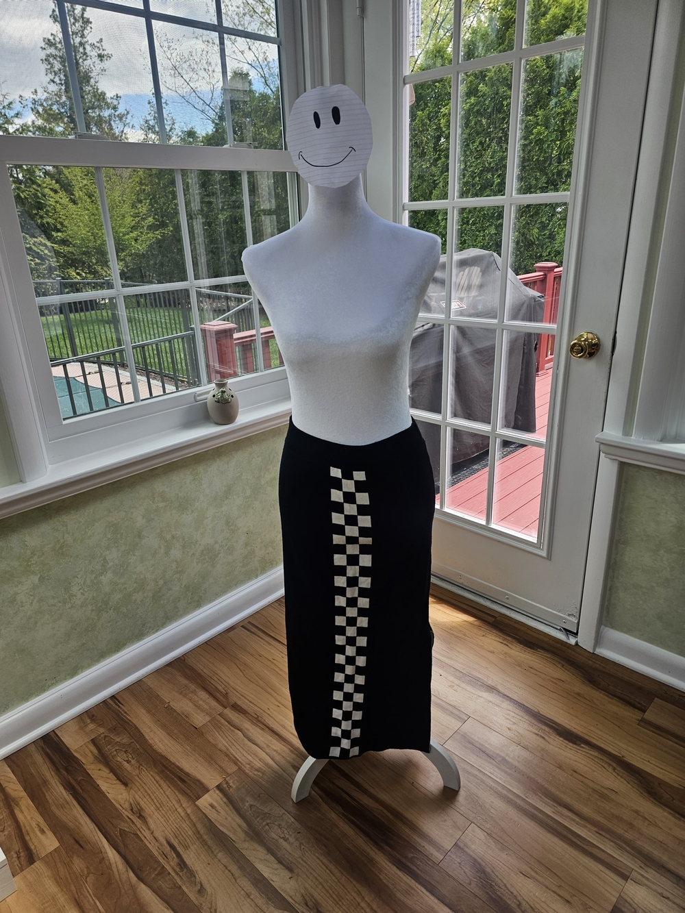 Source Unknown Black Pencil Skirt with White Checker Stripe - Picture 3 of 7